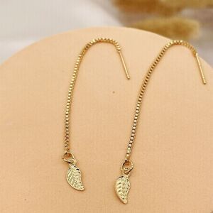 NEW GOLDEN LEAF THREADER CHAIN DANGLE EARRINGS